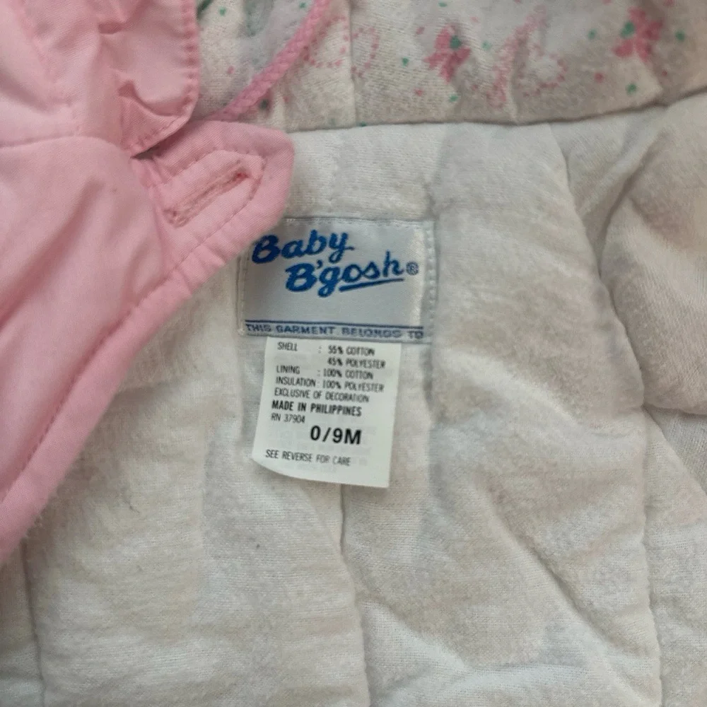 Vintage OshKosh Rare Girls Snowsuit Pink Teddy Bear Hooded Insulated Size 0/9M